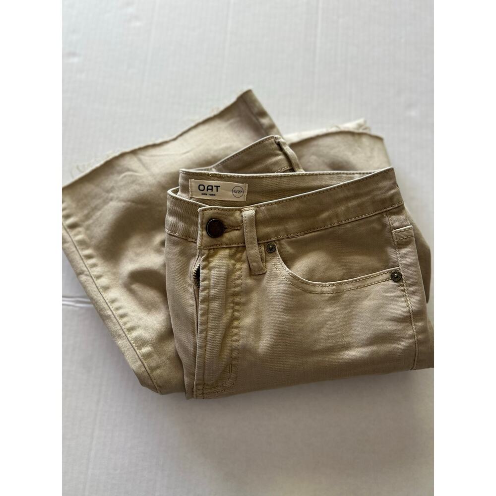 OAT New York Raw Hem Cropped Jeans Khaki 90s Straight Leg Size 4/27